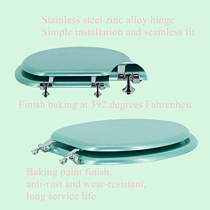 Elongated Toilet Seat Wood Toilet Seat Prevent Shifting with Zinc Alloy Hinges American Standard Size Toilet Seat Easy to Install also Easy to Clean(Elongated,Sparkling Turquoise) - color: Turquoise, size: Elongated