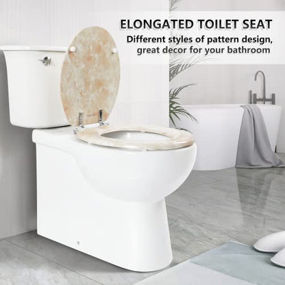 Round Toilet Seat Natural Wood Toilet Seat with Zinc Alloy Hinges, Easy to Install also Easy to Clean, Anti-pinch Marble Toilet Seat by Angol Shiold (Round, Beige Pink) - color: Beige Pink, size: Round-16.5“