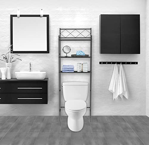 J&V TEXTILES 3-Shelf Bathroom Organizer Over The Toilet, Bathroom Spacesaver (Black) - color: Black