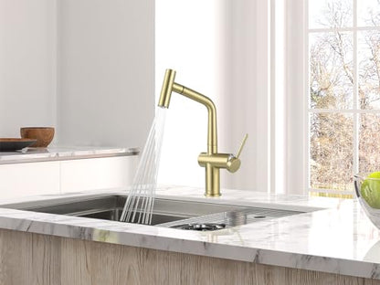 AS06CB Brushed Gold Softly Bar Faucet or Prep Kitchen Sink Faucet with Pull Down Sprayer and Single Handle - color: Brushed Gold Softly, style: Modern