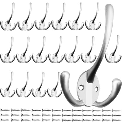 IBosins 18 Pack Silvery Big Heavy Duty Wall Mounted Three Prongs Coat Hooks | Coat Hooks Wall Mounted with 36 Screws Retro Double Utility Rustic Hooks for Big Heavy Bag - color: 18 Pcs Matte Nickel