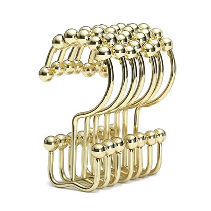 Shower Curtain Hooks Rings, Stainless Steel Gold Shower Curtain Hooks Rust Proof, Free Sliding Double Shower Hooks for Shower Curtains & Liners (Gold) - color: Gold