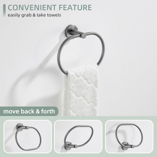 Angle Simple Swivel Towel Ring, Hand Towel Hanger, Gunmetal Gray | SUS304 Stainless Steel, Oval Washcloth Holder for Bathroom Kitchen Laundry, Smooth Swing, Screw Wall Mount - color: Oval - Gray