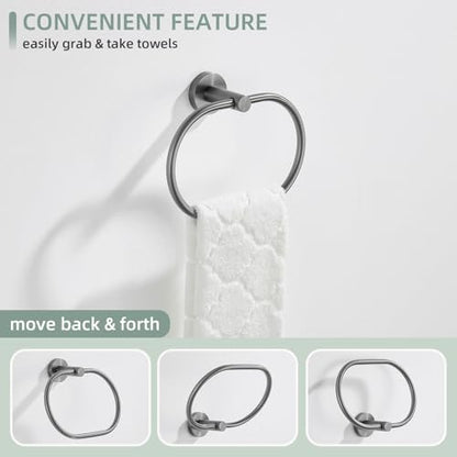 Angle Simple Swivel Towel Ring, Hand Towel Hanger, Gunmetal Gray | SUS304 Stainless Steel, Oval Washcloth Holder for Bathroom Kitchen Laundry, Smooth Swing, Screw Wall Mount - color: Oval - Gray