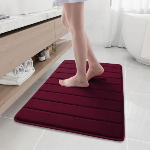 Buganda Memory Foam Bath Mat, 35" x 24", Ultra Soft Bathroom Rugs, Water Absorbent and Machine Washable Bath Rug Runner for Bathroom, Shower, and Tub, Burgundy - color: Burgundy, size: 35" X 24"