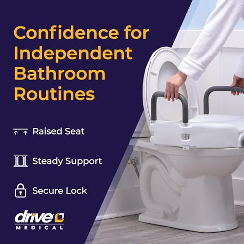 Drive Medical 2-in-1 Raised Toilet Seat with Removable Padded Arms | Raised Toilet Seat Offers Removable Padded Arms and Secure Locking Attachment for Standard Toilets and Safety