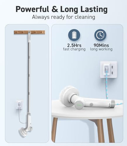 Electric Spin Scrubber, VEWIOR Cordless Shower Scrubber | with 3 Adjustable Angle, 2 Speeds 3 Replaceable Brush Heads for Bathroom Kitchen Tub