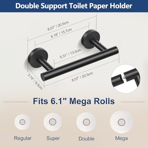TQKAG 5 Piece Black Bathroom Accessories, 23.6" Bathroom Towel Bar Holder | 23.6" Bathroom Hardware Set, SUS304 Stainless Steel, Double Post Pivoting, Towel Hooks, Toilet Paper Holder Set Wall Mounted - color: Matte Black, size: 5-Pieces Set-B