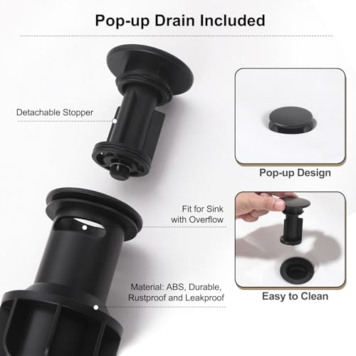 Rbrohant Single Hole Bathroom Faucet, Matte Black Single Handle Bathroom Sink Faucets for 1 Hole, Bathroom Vanity Faucet with Pop up Drain, Deck Mount, R2001-MB - color: Matte Black, style: No Escutcheon