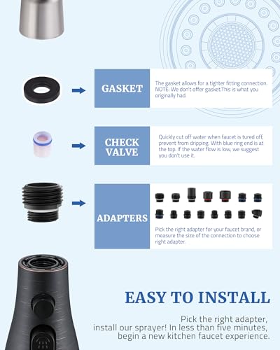Kitchen Faucet Head Replacement, 15 Adapters, 3-Mode Pull Down Sprayer Head | 3 Functions Stream Spray Pause, Easy to Install, Pull Out Nozzle, Oil Rubbed Bronze, Compatible with Moen Delta Hansgrohe - color: Oil Rubbed Bronze