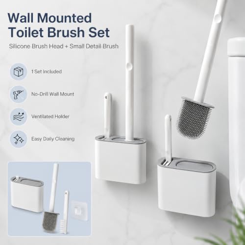 Toilet Brush Set,Bathroom Accessories,Japanese Style No Dead Angle Wall Mounted Holder Compact Bathroom Cleaning Kit for Home, Grey - color: Gray