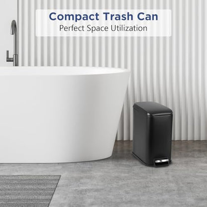 BestOffice | 1.3G Stainless Steel Trash Can with Lid | Black | Pack of 1 | Removable Inner Bucket, Soft-Close Step Pedal | Hands-Free Use | Easy to Clean | for Kitchen, Office, Bathroom - color: Black
