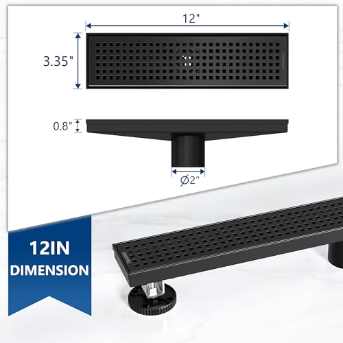 Neodrain 12" Linear Shower Drain, Matte Black 304 SS Bathroom Linear Drain | Black Shower Drain with Quadrato Grate& Adjustable Feet, Long Rectangle Shower Floor Drain in Bathroom, Balcony etc,cUPC - color: Matte Black, size: 12 In