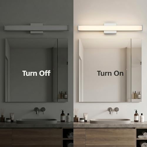 URSOLA 48" Modern LED Bathroom Light Fixtures, Chrome 3CCT Dimmable Bathroom Vanity Light Over Mirror, Bathroom Vanity Bath Bar Lights with Double Layer Acrylic Shade - color: Chrome, size: 48inch