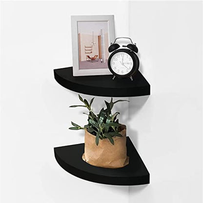 Floating Corner Shelf 8 Inch Black Set of 2,for 90 Degree Room Corner Wall Mounted Storage Display Shelves for Small Plant, Photo Frame, Toys and More