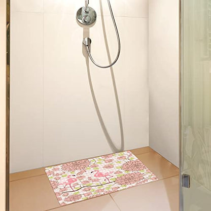 FCZ Bath Tub Mat Non Slip Shower Mat Retro Pink Flamingo Floral 26.8x15 inches Rectangular PVC Mat with Suction Cups Drain Holes Machine Washable - color: Retro Pink Flamingo Floral