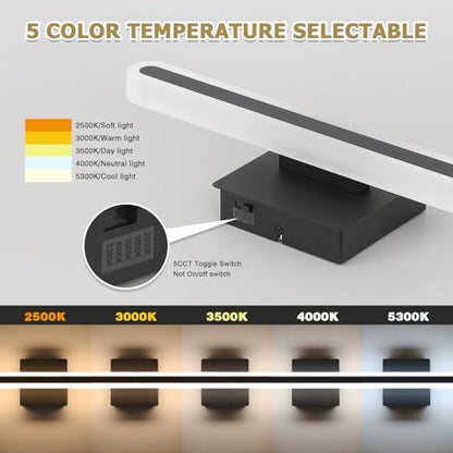 Modern LED Bathroom Vanity Light Fixtures, 5CCT Dimmable Bathroom Light Bar | Hardwired Vanity Light, 15.7-Inch 16W Black Makeup Mirror Lights - color: Black-Dimmable, size: 15.7inch-5CCT