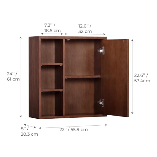 Teamson Home 22″ Wide Bathroom Wall Cabinet with Open Compartments & 1 Door with Fixed Interior Shelf, Wall Mounted Medicine Cabinet with Wooden Bracket for Mounting, Natural Fluted Finish in Walnut | Open Compartments, 1 Door with Fixed Interior Shelf, W