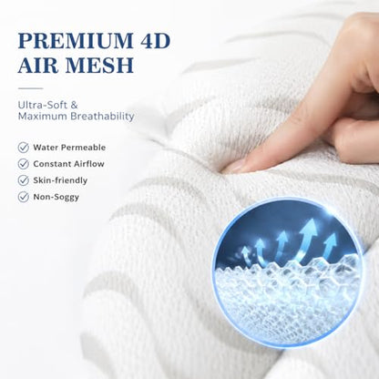 Wavy 4D Air Mesh Bath Pillow for Tub Neck and Back Support | Includes 6 anti-slip suction cups and a built-in hook for quick drying. Excellent ergonomic spa accessories gift for adults.