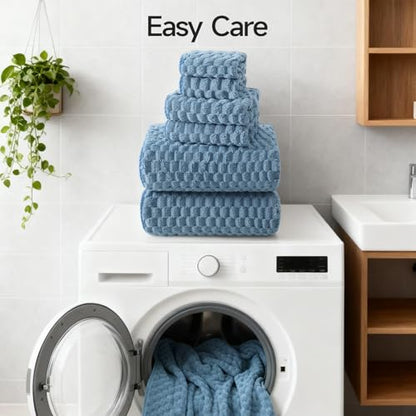 REDKISS Blue Microfiber Towels Set 6 Pack - 35x70 Inches Oversized Bath Sheets, Extra Large Bath Towels, Super Soft Quick Dry Lint Free Absorbent Waffle Microfiber Shower Towels - color: Blue 06, size: 6 Pack Large Towel Set