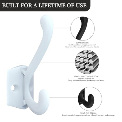 CBWLWJ 16 Pack Heavy Duty Metal Wall Hooks for Hanging, Wall Mounted Coat Hooks for Living Room, Bathroom, Kitchen – Hang Coat, Bag, Scarf, Towel, Hat, Key, Cup (White) - color: White