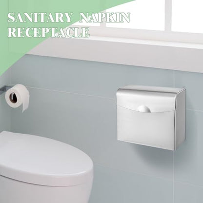 Tioncy 2 Pcs 9.5 x 7.9 in Sanitary Disposal Tampon Napkin Receptacle Wall Mounted Stainless Steel Flip Top Receptacle Bin Waste Trash Can Pads Holder Feminine Hygiene Container Bathroom (Silver) - color: Silver