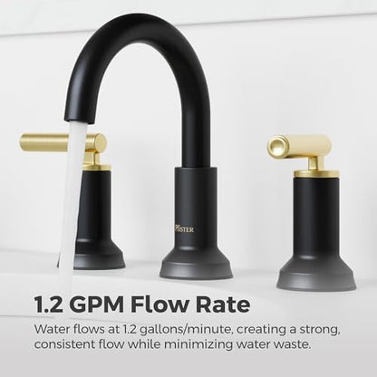 Pfister Capistrano 3Hole Widespread Black & Gold Bath Faucet LF049CSOBBG | Push & Seal drain, TiteSeal no-putty mount, 8in vanity faucet, Lead-free NSF - color: Matte Black and Brushed Gold, size: 1 Pack