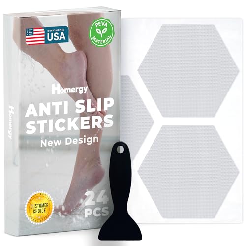 Anti-Slip Shower Stickers - Help Reduce Slipping in Bathtub & Shower, Clear Non-Slip Bath Strips, Strong Adhesive Bathtub Appliques Suitable for Homes with Kids, Adults & Seniors - 24 Pcs - Homergy - size: Hexagon