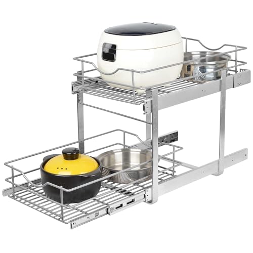 2 Tier Pull Out Cabinet Organizer,(8½"W x 22" D) Soft Close Slide Out Drawer For Kitchen Base Cabinet, Individual Pull Out Shelf, Roll Out Pantry Organization, 22 Inch Deep - size: 2 Tier(8½"W x 22"D)