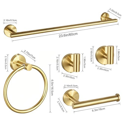 5 Pieces Brushed Gold Bathroom Accessories Set Bath Towel Bar Set | 24 Inch Towel Racks, 304 Stainless Steel, Modern Design, Sturdy and Rustproof, Easy to Install, Save Space, No Sharp Edges - color: Gold