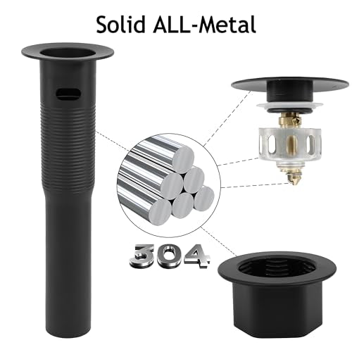 Bathroom Sink Drain,Drain Stopper Bathroom Sink with Overflow,Pop Up Drain Assembly with Detachable Strainer Basket,Built-in Anti-Clogging, Stainless Steel Nut Mattle Black - color: Matte Black-big Cap, style: With Overflow