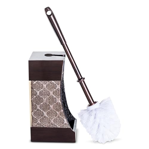 Dahlia Brown Toilet Brush with Holder Set - Bathroom Toilet Bowl Brush and Holder - Decorative Toilet Cleaner Brush - Good Grip Toilet Bowl Scrubber - color: Light Brown/ Dark Brown