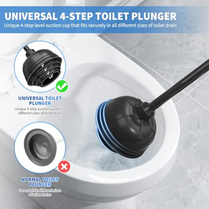 Toilet Plunger and Brush, Bowl Brush and Heavy Duty Toilet Plunger Set with Holder, 2-in-1 Bathroom Cleaning Combo with Modern Caddy Stand for for 5.7-inch Toilet Drain Bathroom Cleaning - color: Black