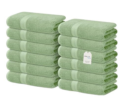 Avalon Towels Wash Cloths 12 Pack Sage Green 100% Cotton Washcloths 12x12 Face Towels, Wash Rags, Facial Towel, fingertip Towel for Bathroom, Sage Green Washcloth - color: Sage Green