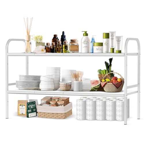 Expandable 2-Tier Under Sink Organizer, 8 Removable Plastic Boards, Tool-Free Installation (White, 2-Tier 8 Boards)