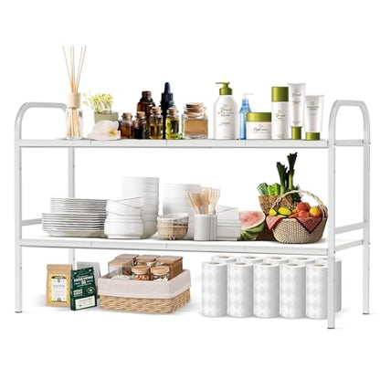 Expandable 2-Tier Under Sink Organizer, 8 Removable Plastic Boards, Tool-Free Installation (White, 2-Tier 8 Boards)