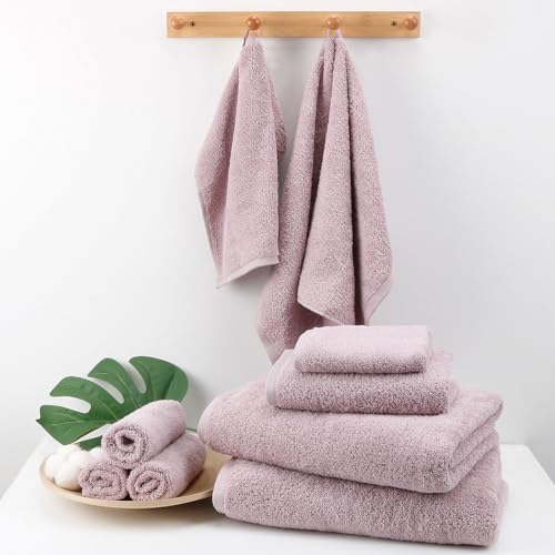 18-Piece Cotton Bath Towel Set with Hanging Loops for Bathroom, Purple | Stock-up towel set for family bathrooms, guest baths, multi-bath homes, and wash-day rotation, OEKO-TEX certified, easy care - color: A06: Purple