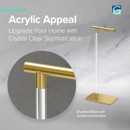 Gatco 1331B Toilet Paper Holder Stand, Brushed Brass with Acrylic Post, Rectangle Weighted Base, Freestanding Bathroom Floor Stand, 22.25 Inch - color: Brushed Brass/Acrylic, 22.25"h