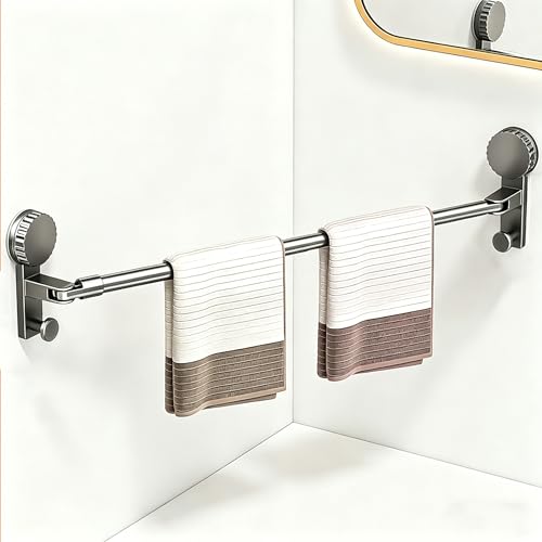 Adjustable Suction Cup Towel Rack for Corner & Right Angle Spaces, No Drilling Bathroom Towel Bar with Vacuum Suction, Rustproof Stainless Steel (One Adjustable Rod（11.8-23.6inches)） - size: One adjustable rod（11.8-23.6inches)）