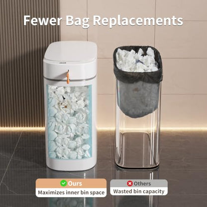 3.5 Gallon Automatic Bathroom Trash Can with Lid, Small Slim Smart Motion Sensor Garbage Bin with Auto Bag Suction & One-Pull Self Sealing, Touchless Waste Basket for Bedroom, Office, Kitchen, Rv