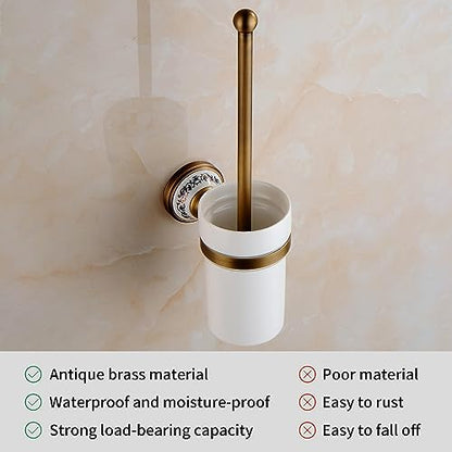 Toilet Brush with Holder for Bathroom Antique Bronze Wall Mounted Toilet Wall Mounted Bathroom Hardware Accessories,Porcelain Design - color: Toilet Brush Holder