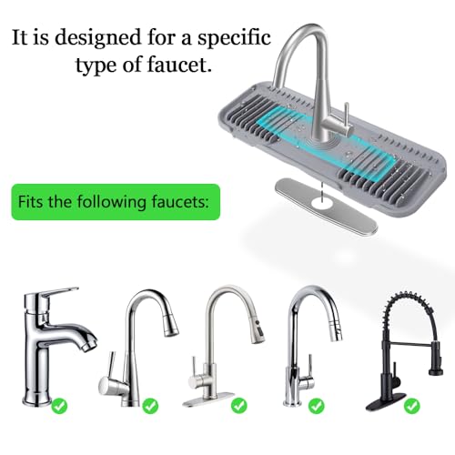 DK-SIMINA Silicone Faucet Mat Silicone Faucet Drip Catcher with Cuttable Circular Central for Kitchen Sink, Tailor-Made for Faucets with Deck Plate【Light Grey】 - color: Light Gray