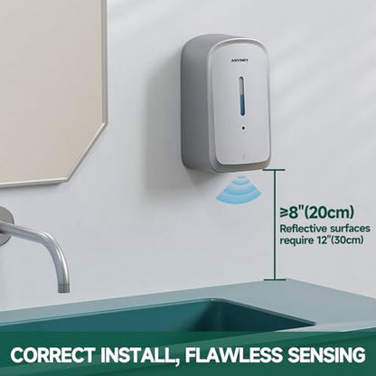 anydry Commercial Automatic Soap Dispenser 34oz Large Capacity Wall-Mounted | Touchless Liquid Dispenser, Five-Level Adjustment, Ideal for High-Traffic Bathroom, Restroom, Durable Wall-Mount Installation - color: Silver
