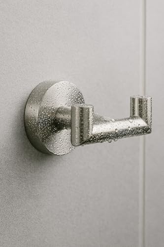 Set of 2 Double Brushed Nickel Towel Holder for Bathrooms - Stainless Steel Cup Hooks for Shower - Towel Holder Shower Hooks for Inside - Stylish Bath Hook