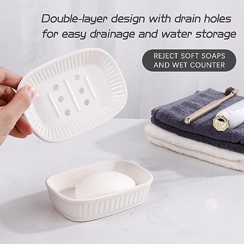 ANTIS'S HOME Ceramic Double Layer Self Draining White Soap Dish Bathroom Kitchen - color: White