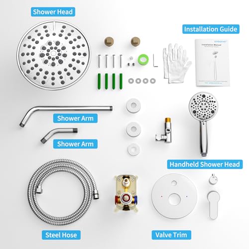 EMBATHER 8'' Shower System with Handheld Trim Kit, Polished Chrome | 2-IN-1 Shower Faucet Set, 3-Mode Shower Head, 8-Setting Handheld Spray, Pressure-balanced Valve & Trim Kit - color: Polished Chrome, size: 8 Inch