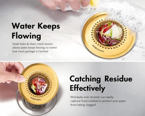 Kitchen Sink Drain Strainer,Patented Reversible Chain Mesh Basket, Gold | Kitchen Sink Accessories,Easy Clean,Fast Drainage,304 Stainless Steel Rust-Proof，4.4" Large Capacity Food Catcher,Anti-Clog - color: Yellow