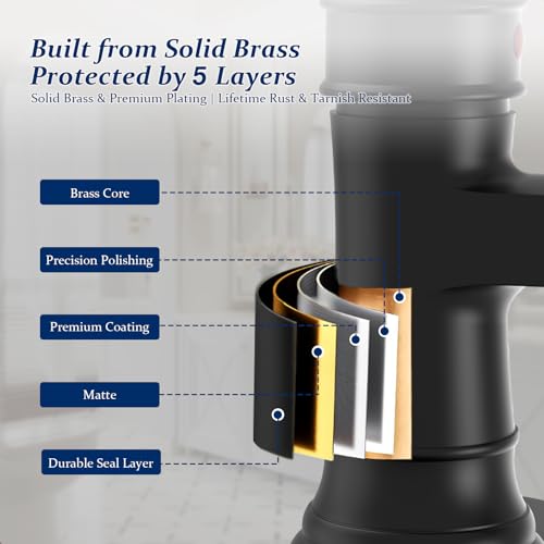 BWE Brass Matte Black Waterfall Bathroom Faucet for Farmhouse & Classic | Wide Waterfall Spout, Ceramic Cartridge, Fits 1 or 3-Hole Sink, Single Handle, Handware Included, Easy Install - color: Black