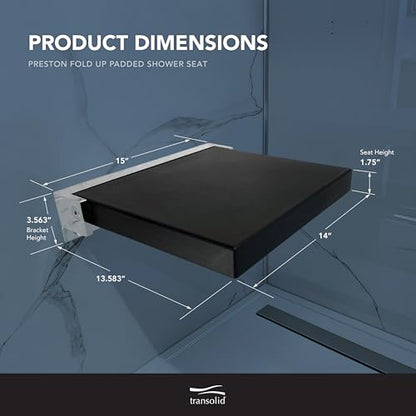 Transolid Preston Flip-Up Fold-Down Wall-Mount Padded Shower Seat, 14 in. W x 13.75 in. D, Black and Polished Chrome, PPS1414UP-09PC - color: Black/Polished Chrome, size: 14"x14"