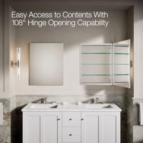 Kohler 99006-NA Verdera® Bathroom Medicine Cabinet with Mirror, Surface or Recessed Bathroom Wall Cabinet, 24 in. W x 30 in. H - size: 24" W x 30"H, style: Standard